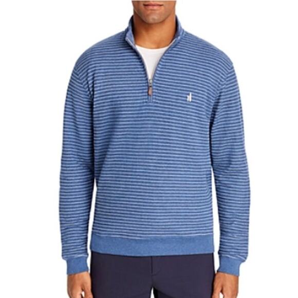 Johnnie-O Emmett Half Zip Sweatshirt Pullover Marlin Blue White Striped Knit Lg - Picture 1 of 7